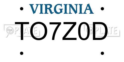 TO7Z0D Virginia License Plate
