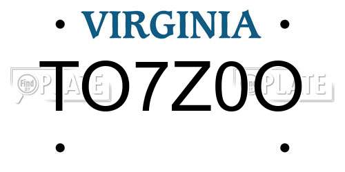 TO7Z0O Virginia License Plate