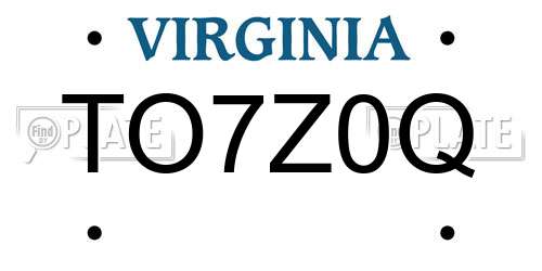 TO7Z0Q Virginia License Plate