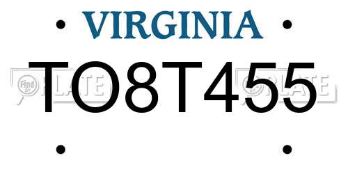 TO8T455 Virginia License Plate