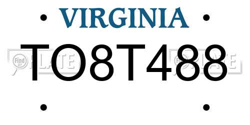 TO8T488 Virginia License Plate