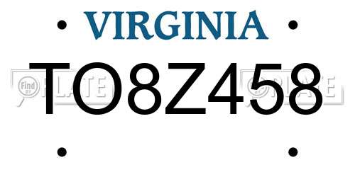 TO8Z458 Virginia License Plate