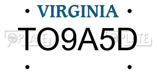 TO9A5D Virginia License Plate