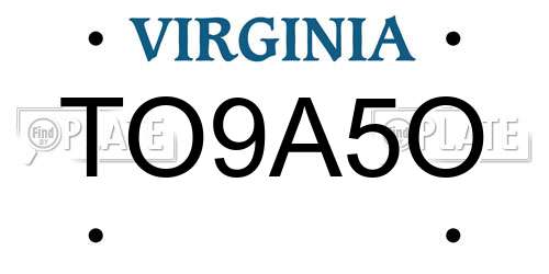 TO9A5O Virginia License Plate