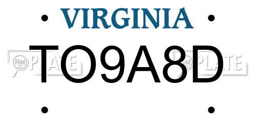 TO9A8D Virginia License Plate