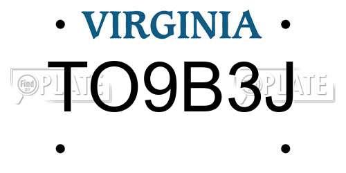 TO9B3J Virginia License Plate