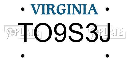 TO9S3J Virginia License Plate