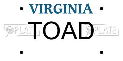 TOAD Virginia License Plate