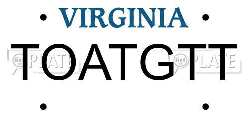 TOATGTT Virginia License Plate