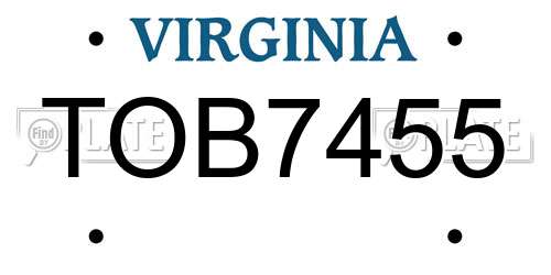 TOB7455 Virginia License Plate