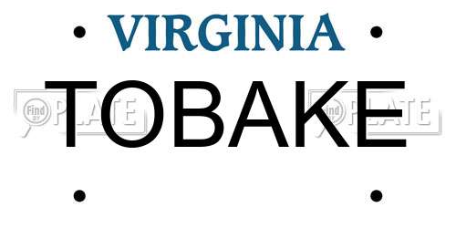 TOBAKE Virginia License Plate