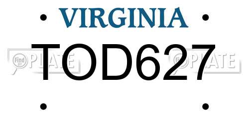 TOD627 Virginia License Plate