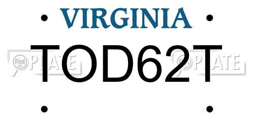 TOD62T Virginia License Plate