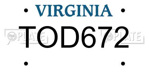 TOD672 Virginia License Plate