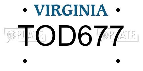 TOD677 Virginia License Plate