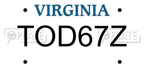 TOD67Z Virginia License Plate