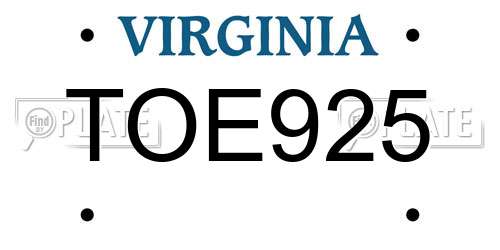 TOE925 Virginia License Plate
