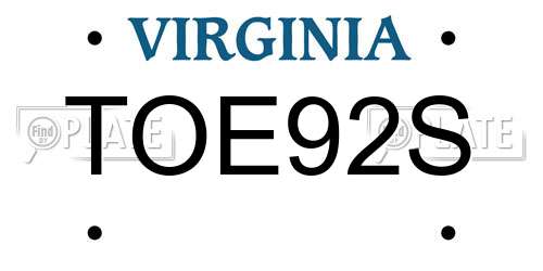 TOE92S Virginia License Plate