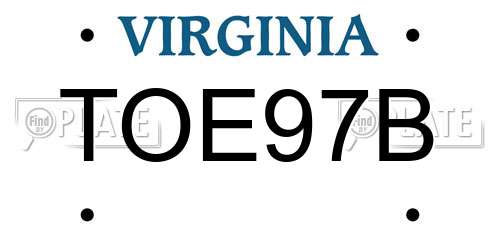 TOE97B Virginia License Plate