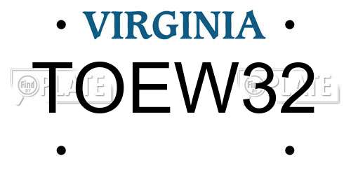 TOEW32 Virginia License Plate