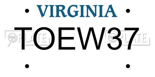 TOEW37 Virginia License Plate