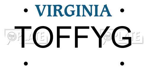 TOFFYG Virginia License Plate