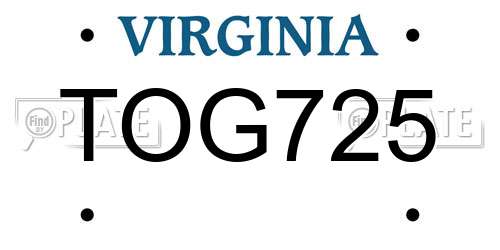 TOG725 Virginia License Plate