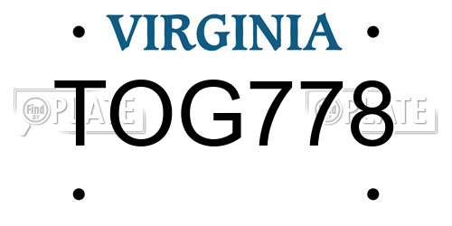 TOG778 Virginia License Plate