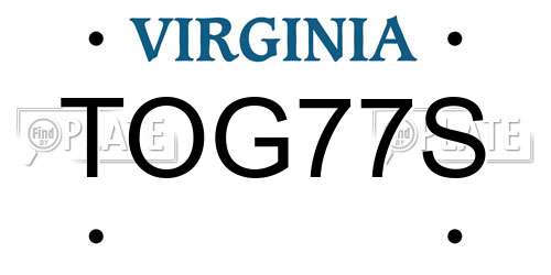 TOG77S Virginia License Plate