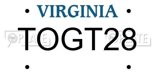 TOGT28 Virginia License Plate