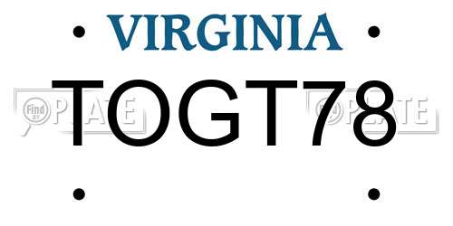 TOGT78 Virginia License Plate