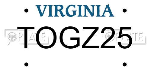 TOGZ25 Virginia License Plate