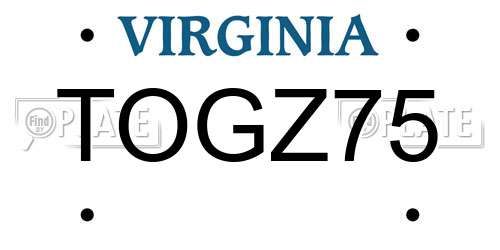 TOGZ75 Virginia License Plate