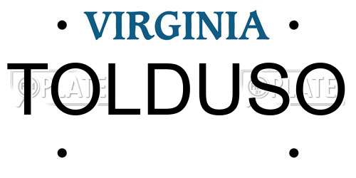 TOLDUSO Virginia License Plate