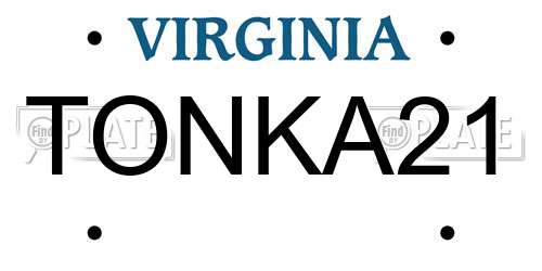 TONKA21 Virginia License Plate