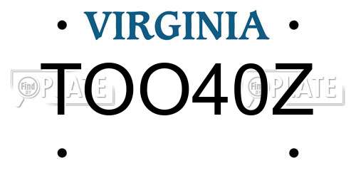 TOO40Z Virginia License Plate