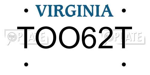 TOO62T Virginia License Plate