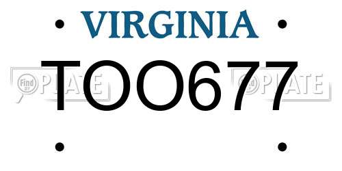 TOO677 Virginia License Plate