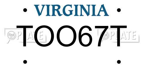 TOO67T Virginia License Plate