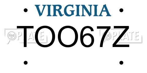 TOO67Z Virginia License Plate