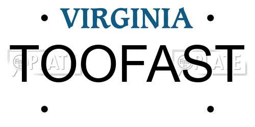 TOOFAST Virginia License Plate