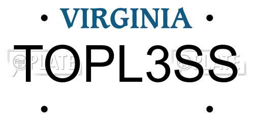 TOPL3SS Virginia License Plate