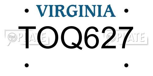 TOQ627 Virginia License Plate