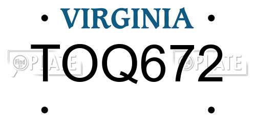 TOQ672 Virginia License Plate