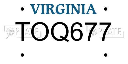 TOQ677 Virginia License Plate