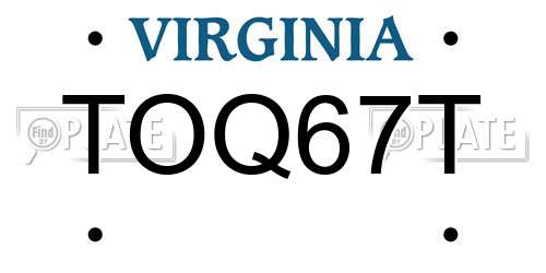 TOQ67T Virginia License Plate