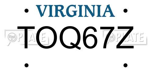 TOQ67Z Virginia License Plate