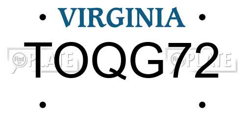 TOQG72 Virginia License Plate