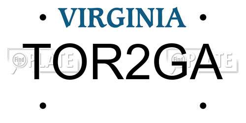 TOR2GA Virginia License Plate