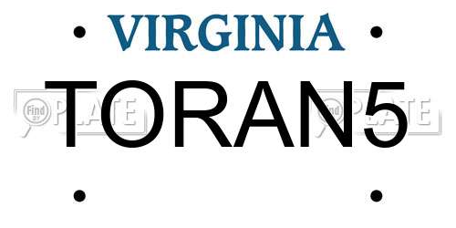 TORAN5 Virginia License Plate